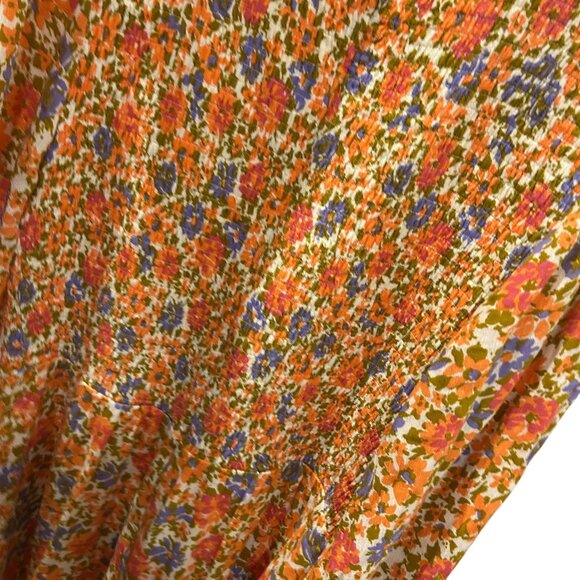 Lost + Wander oragne floral FALL smocking maxi prairie dress M - Picture 5 of 5